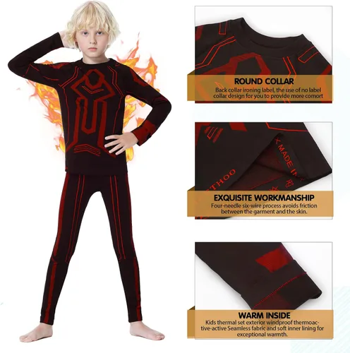 Miniatura 3 de MeetHoo Conjunto de ropa interior térmica para niños capa base de pantalones largos con forro polar para niños