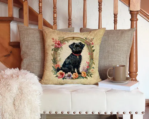 Miniatura 5 de Caroline's Treasures DAC2072PW1414 Affenpinscher and Flowers - Almohada decorativa de tela, lavable a máquina, para interiores y exteriores