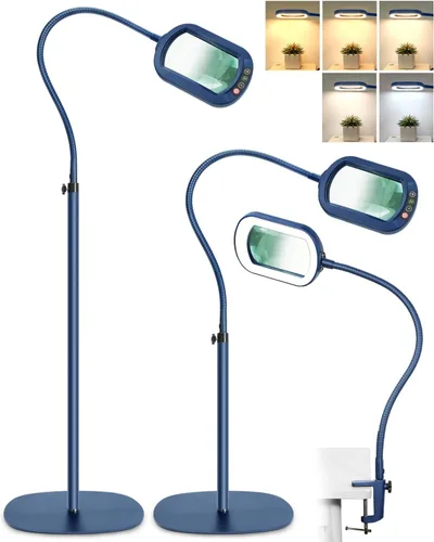 Miniatura 10 de Lupa rectangular 10X con luz y soporte, lámpara de pie flexible de 24 pulgadas de cuello de cisne 3 en 1, 5 modos de color regulable continuo, lupa