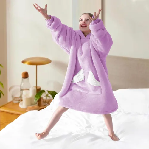 Miniatura 4 de Touchat - Sudadera con capucha de estilo manta, sudadera con capucha de sherpa de gran tamaño con bolsillo y mangas, cobija de felpa súper suave