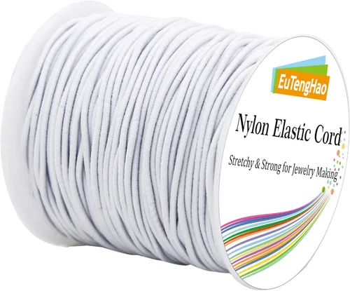 EuTengHao Cuerda elástica de 0.059 in para pulsera, nailon satinado blanco, cordón elástico de 164.0 ft Whie