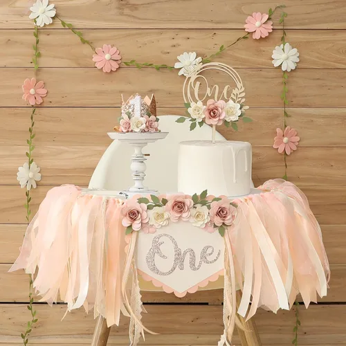 Miniatura 9 de Banner de Silla Alta con Margaritas Bohemias Primer Cumpleaños Niña Para Decoraciones de Primera Fiesta Conjunto Con Adorno de Pastel Hecho a Mano