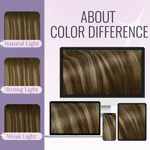 Miniatura 7 de Fshine - Extensiones de cabello humano con clip, de 16 pulgadas, con clip, color marrón chocolate, mezcla de rubio caramelo, extensiones de cabello