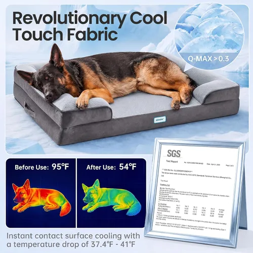 Miniatura 2 de OhGeni Orthopedic Cooling Dog Bed Couch, Cooling Big Pet Sofa for Extra Large Sized Pets with Memory Foam, Machine-Washable Waterproof Removable