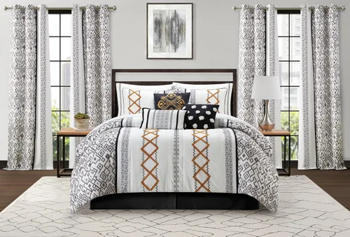 Miniatura 15 de Grand Avenue Juego de edredón Blanco Rojo tamaño Queen, juego de ropa de cama para todas las estaciones de 7 piezas con bordado de felpa, falda