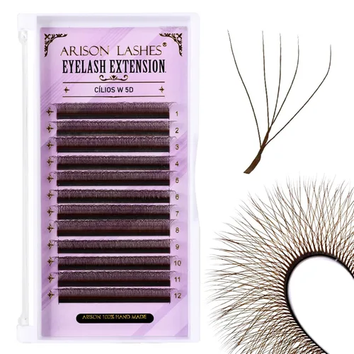 Miniatura 18 de Arison Lashes Extensión de pestañas en forma de W 5D, abanicos prefabricados de volumen suave natural, abanicos de imitación de visón negro mate, 12