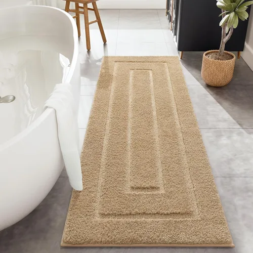 Miniatura 39 de HOMORE Alfombra de baño gris de 24 x 60 pulgadas, suave, absorbente, alfombra de pasillo de baño lavable, alfombras largas antideslizantes
