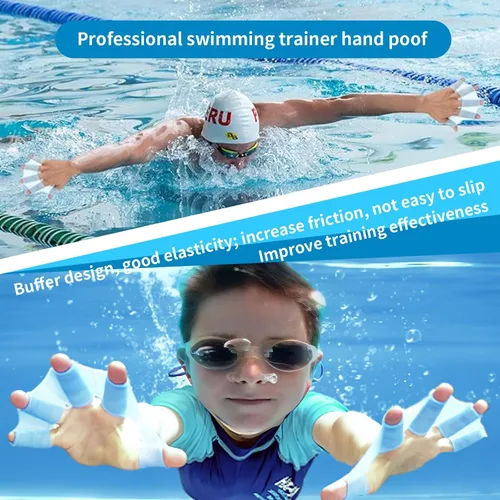 Miniatura 5 de 2 pares de guantes de natación de silicona aletas de natación aletas de engranaje palmeadas a mano palmera dedo rana tipo palmeada entrenamiento