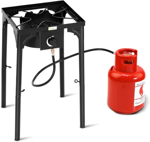 Miniatura 7 de GYMAX Estufa de campamento, estufa de propano de un solo quemador con patas ajustables, salida de 100,000 BTU, regulador de 20 PSI y certificación