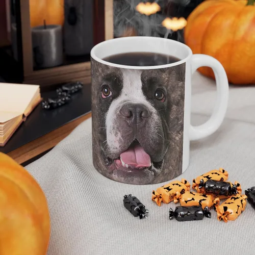 Miniatura 6 de Funny Gifts - Taza de café de cerámica blanca con diseño de perro matón americano a rayas, 11 onzas