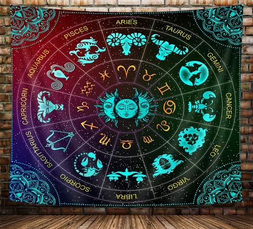 Miniatura 7 de VeiVian Tapiz de pared de astrología del zodiaco, constelación de sol y luna, arte de luz negra, mandala trippy bohemio para dormitorio, sala