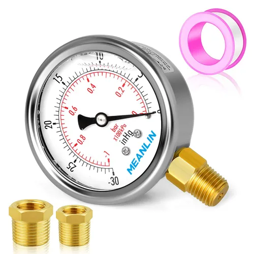 Miniatura 107 de MEANLIN MEASURE - Manómetro de acero inoxidable, relleno de líquido, esfera con cara de 2.5 pulgadas, NPT de 1/4 de pulgada, agua, aceite y gas