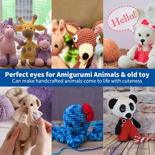 Miniatura 4 de Ojos de seguridad para amigurumi de ganchillo 8mm 5/16" 100 piezas - RuWfpz muñeca Ojos de animal de peluche con arandelas, ojos de plástico