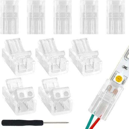 RGBZONE 10 conectores de tira LED de 2 pines, 0.315 in de ancho, sin cables, sin cables, sin soldadura, conector rápido para tiras de luz LED de un