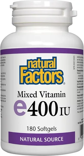 Natural Factors, Vitamina E mixta 400 UI, soporte antioxidante para la salud cardiovascular y general, 180 cápsulas blandas (180 porciones)