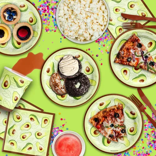 Miniatura 6 de Juego de suministros para fiesta de cumpleaños de aguacate, platos, servilletas, vasos, vajilla para 16