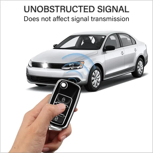 Miniatura 5 de QBUC Funda para llavero VW con llavero de poliuretano termoplástico suave con ribete plateado, compatible con Volkswagen Jetta Beetle, Santana, Negro
