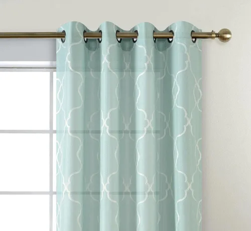 Miniatura 23 de Miuco, cortinas de imitación de lino con bordado marroquí, semitransparentes, con ojales para salón o dormitorio
