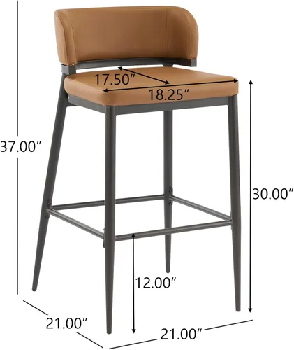 Miniatura 2 de Christopher Knight Home Ebany - Juego de 2 taburetes de bar con marco de metal, silla de cocina tapizada, sillas de bistró con respaldo curvado