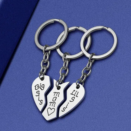 Miniatura 4 de Regalo de cumpleaños para mamá de hija 3 piezas de acero inoxidable para madre Big Sis Little Sis llavero regalo para el día de la madre