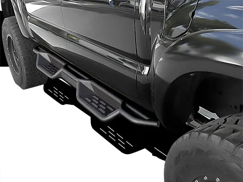 APS Estribos tubulares negros de 6 pulgadas estilo desplegable, barras Nerf compatibles con Toyota Tacoma 2005-2023 doble cabina de tripulación