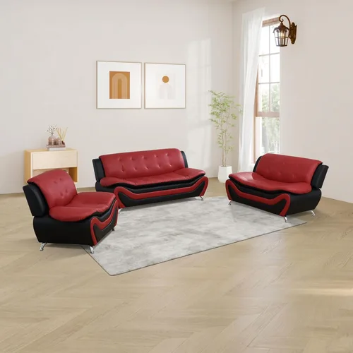 Miniatura 13 de Sofá modular de cuero, muebles de sala de estar, juego de sofá de 3 piezas, sofá modular moderno de piel sintética con patas resistentes para sala