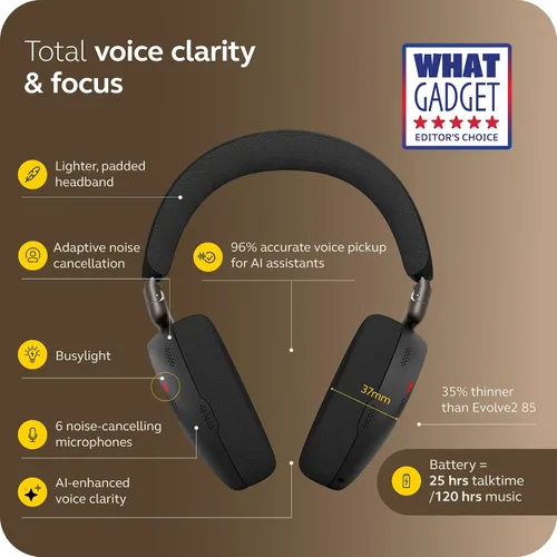 Miniatura 3 de Jabra Evolve3 85 - Auriculares inalámbricos Bluetooth con micrófono para el trabajo, USB-A, tecnología de llamada de voz AI, cancelación activa