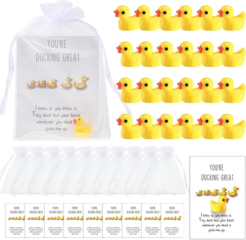 Miniatura 7 de Unittype 24 piezas de regalos inspiradores, mini patos de resina a granel con tarjetas de texto "You're Great", bolsas de organza, regalos