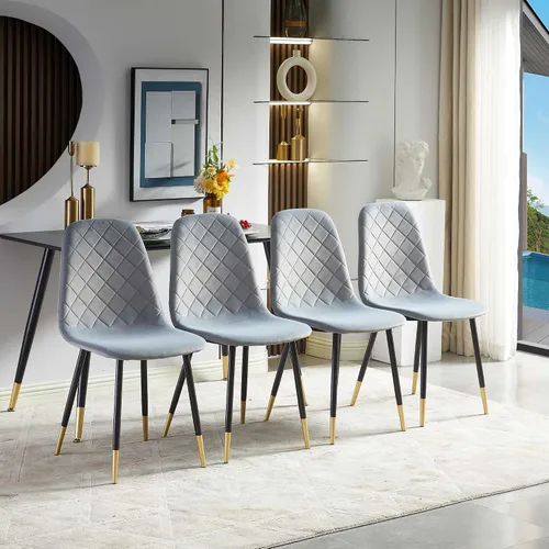 Miniatura 5 de NORDICANA Sillas de comedor de terciopelo, sillas laterales tapizadas de color sólido para la cocina, juego de 2 con patas de metal, gris