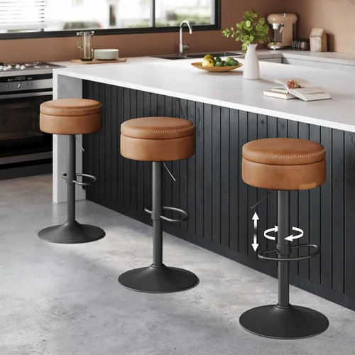 Miniatura 7 de VASAGLE Colección EKHO Taburete de bar giratorio de 360°, taburete de bar ajustable en altura con almacenamiento, cuero sintético con costuras