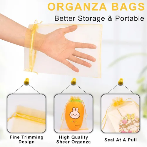Miniatura 3 de ANZNKU Paquete de 50 bolsas de organza de 6 x 9 pulgadas, bolsas de regalo de malla, bolsa de embalaje pequeña, bolsa de malla con cordón para Dorado