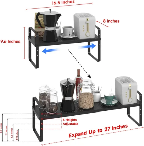 Miniatura 2 de Organizador de estantes ampliables de metal ajustable para especias, estantes de almacenamiento independientes para armario de cocina, debajo