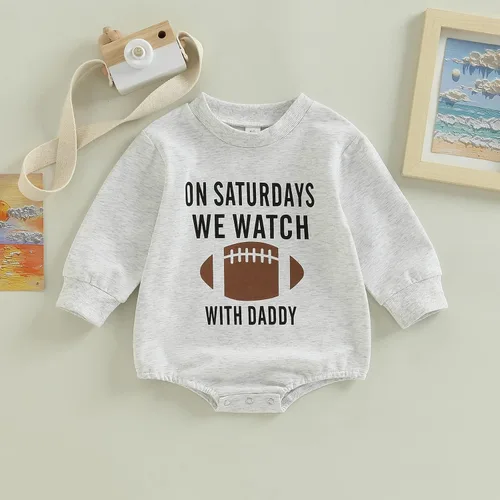 Miniatura 7 de Traje de otoño para bebé niño y niña en los sábados, vemos fútbol con papá de burbujas, sudadera de temporada de fútbol