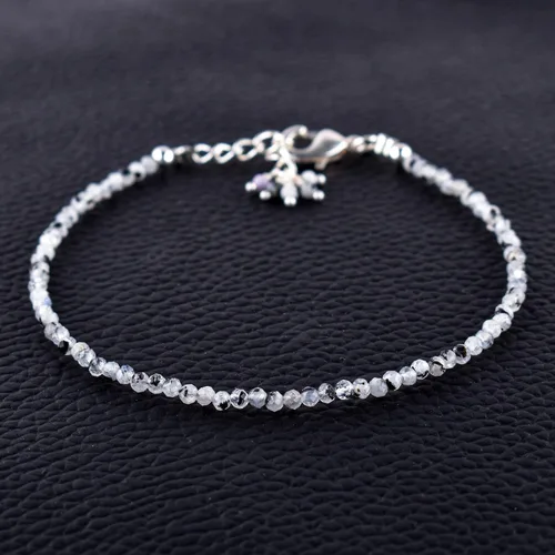 Miniatura 8 de Natural Gemstone Micro Round Beads Dainty Choker Bangle Bracelet, Handmade Jewelry for Women, Healing Chakra Crystals Silver Plated Chain 8 inch