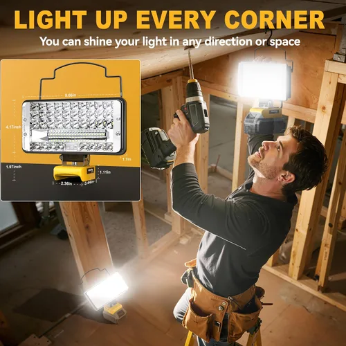 Miniatura 8 de MtiolHig Luz de trabajo LED inalámbrica compatible con batería Dewalt de 20 V, 112 W, 11200 lúmenes, herramienta de luz de trabajo debajo del capó