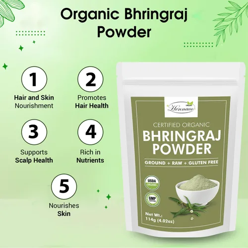 Miniatura 3 de Polvo orgánico de Bhringraj - Polvo de máscara capilar Bhringraj, bolsa resellable con cierre de cremallera, orgánico USDA, polvo bhringraj