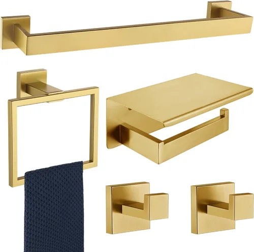 Miniatura 14 de Juego de 5 piezas de accesorios de ferretería para baño en negro mate, juego de toalleros cuadrados de 16 pulgadas para baño, juego de barras