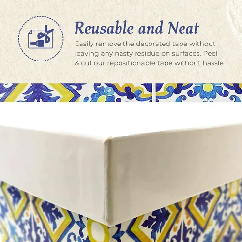 Miniatura 5 de Serenity Fair Washi Tape - Patrón de azulejos mediterráneos, suministros extra anchos de 4 pulgadas para álbumes de recortes, diario, calcomanías