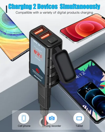 Miniatura 6 de EXTRACTME Cargador USB de motocicleta de 6.8 A, carga rápida 3.0 Dual USB Cargador de teléfono para motocicleta con voltímetro e interruptor