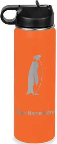 Miniatura 31 de LaserGram Botella de agua personalizada, pingüino, acero inoxidable de doble pared aislada al vacío con popote superior, regalo grabado