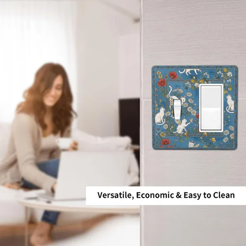 Miniatura 6 de Decorative Outlet Covers Blue Background White Cat Daisy Floral 2-Gang 1-Gang Wall Plate Single Toggle/Rocker Farmhouse Style Light Switch Covers