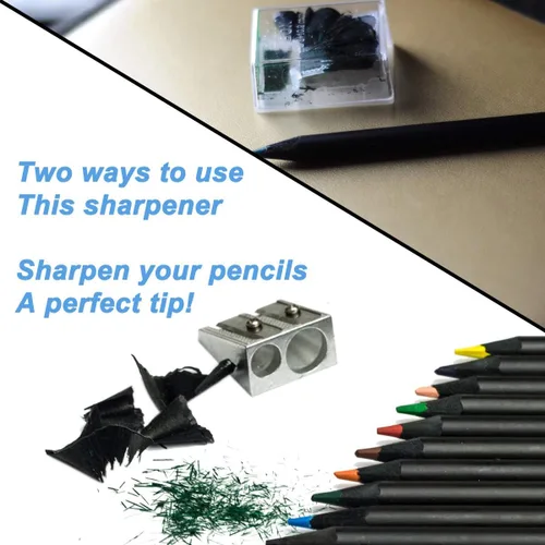 Miniatura 3 de Sacapuntas WEKOIL de metal con doble agujero manual de mano con estuche para recoger las virutas, sacapuntas manual a granel, 4 sacapuntas