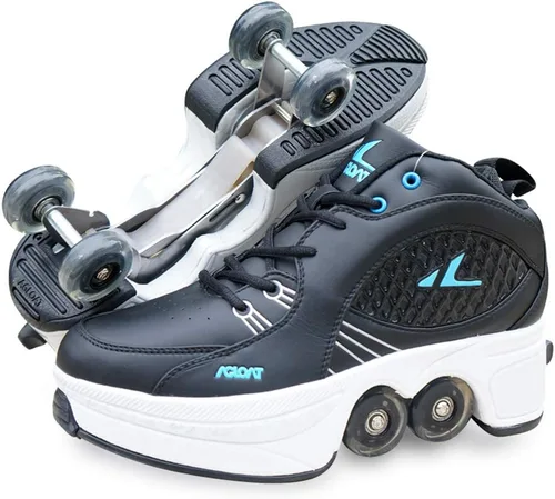 Miniatura 30 de Zapatos de patinaje convertibles para hombres y mujeres, zapatos de paseo automáticos para niños y adultos, patines con doble fila de ruedas, ruedas