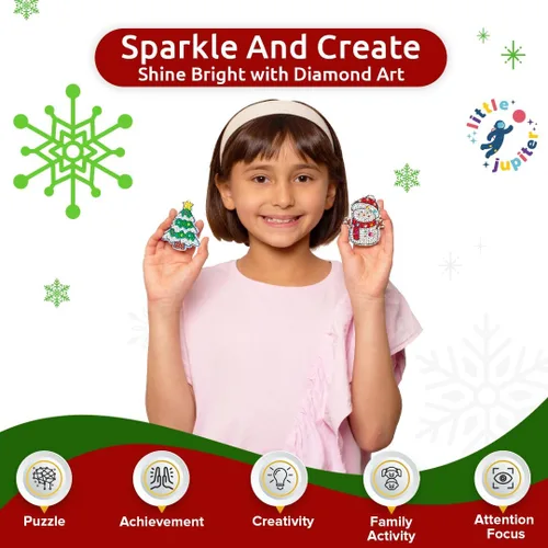 Miniatura 2 de Little Jupiter Juego de adornos de Navidad con imán y diamantes para niños, 16 piezas, manualidades de Navidad para niños, kits de adornos de Navidad