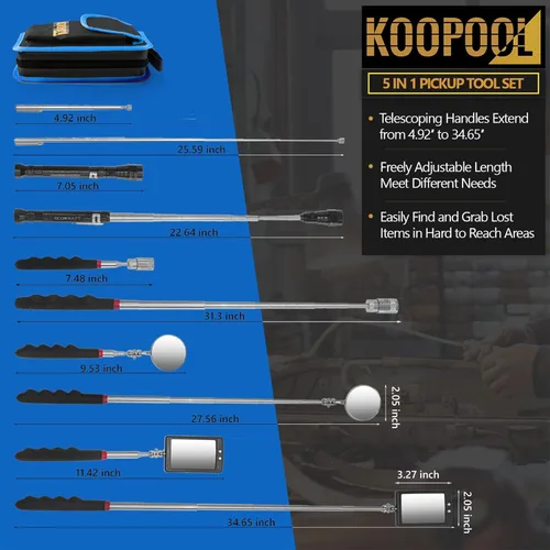Miniatura 7 de Juego de herramientas de recogida magnética telescópica, telescopio de espejo de inspección, linterna LED, accesorios geniales para hombres, regalo
