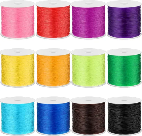 PAXCOO 12 rollos de hilo elástico Crystal Tec para pulseras, cordón de hilo elástico para cuentas de 0.031 pulgadas, hilo de joyería para pulseras,