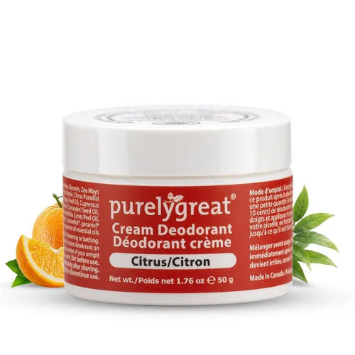 Purelygreat Desodorante en crema perfumada de cítricos para mujeres y hombres, desodorante sin aluminio, para mujeres y hombres, vegano y control de