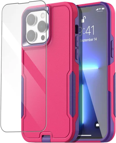 AICase Funda para iPhone 13 Pro Max con protector de pantalla de vidrio, protección contra caídas de alta resistencia, cuerpo completo, resistente a