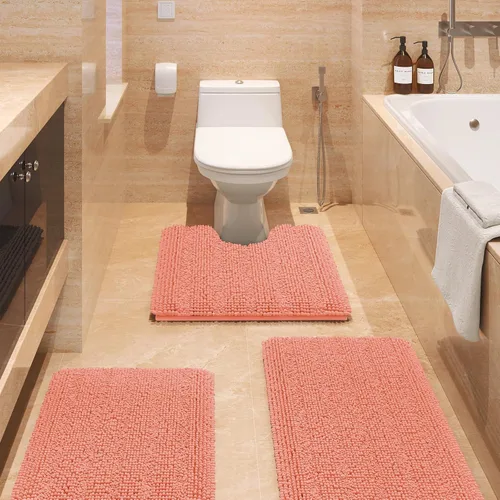 Miniatura 103 de ACCUMTEK - Juego de alfombras de baño a rayas beige de 3 piezas, ultrasuaves, antideslizantes de chenilla, alfombras de baño mullidas y absorbentes