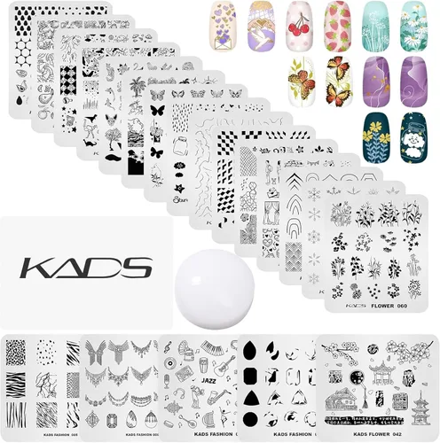 Miniatura 12 de KADS Juego de 21 platos para sellos de uñas, 20 platos, copos de nieve de Navidad, lindos animales + 1 bolsa de almacenamiento de sinfonía láser
